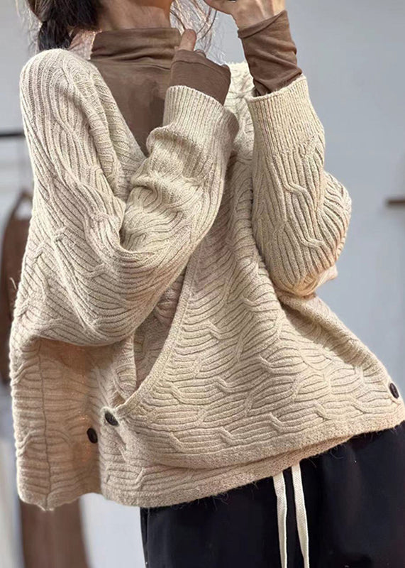 WW | Coffee V-Neck Button Plus Size Cotton Cardigans