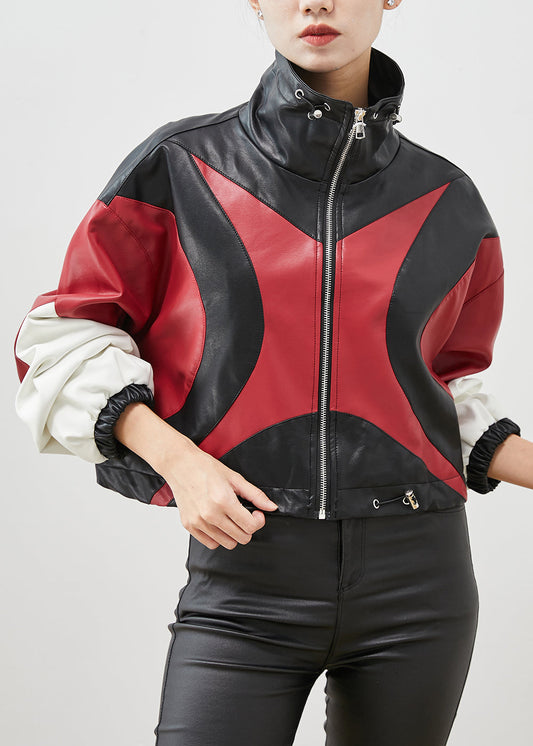 WW | Colorblock-Kordelzug-Patchwork-Faux-Leder-Jacken