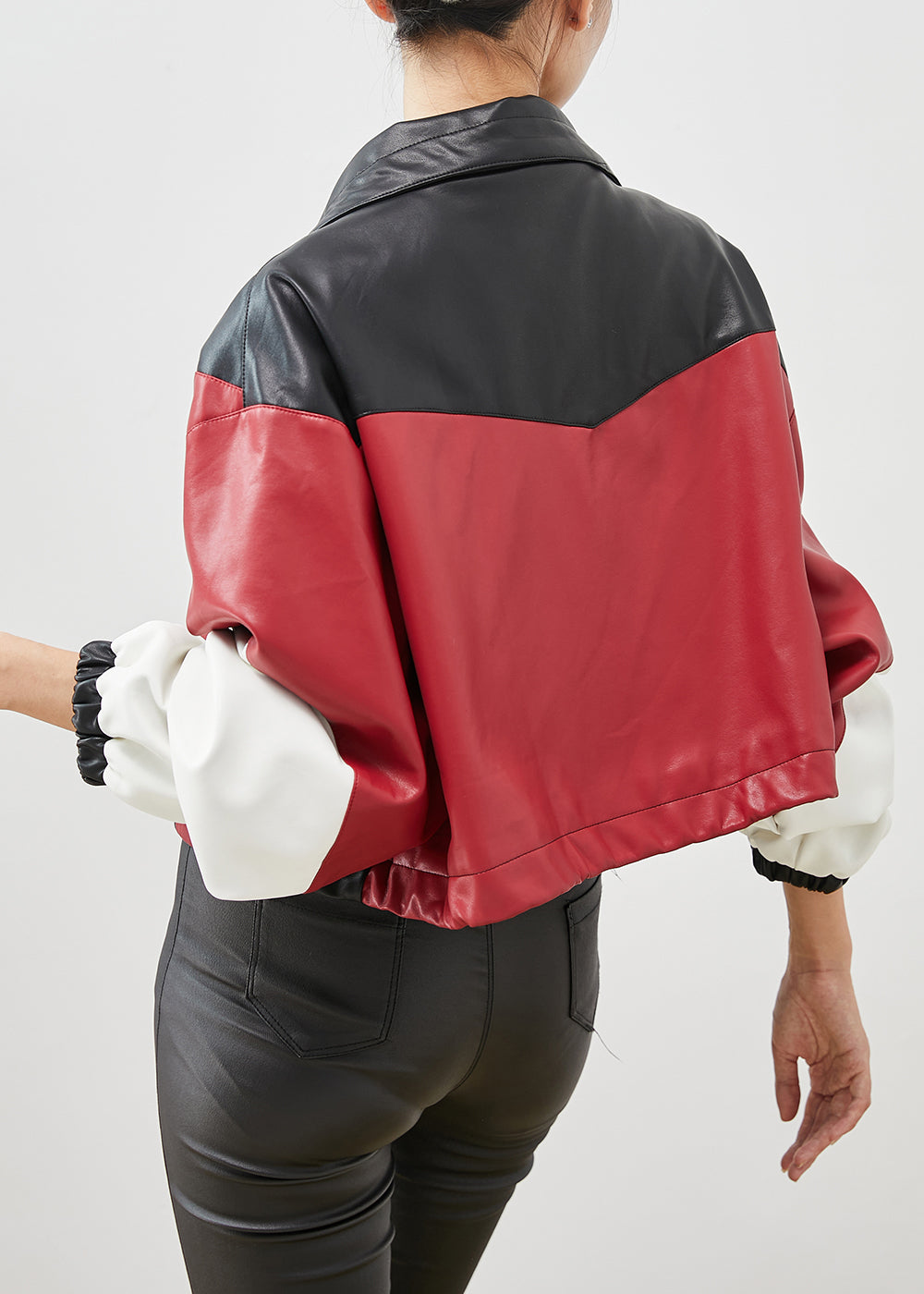 WW | Colorblock Drawstring Patchwork Faux Leather Jackets