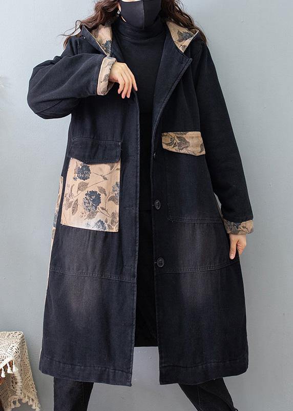 WW | Denim Black Quality Clothing for Women Tutorials Hooded Pockets Coats