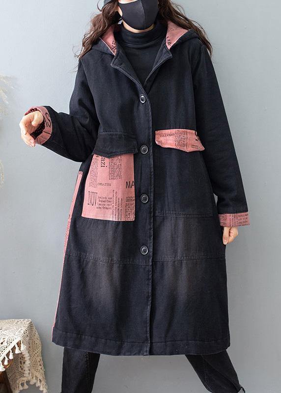 WW | Denim Black Quality Clothing for Women Tutorials Hooded Pockets Coats