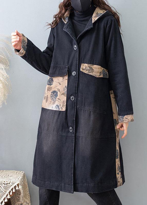 WW | Denim Black Quality Clothing for Women Tutorials Hooded Pockets Coats