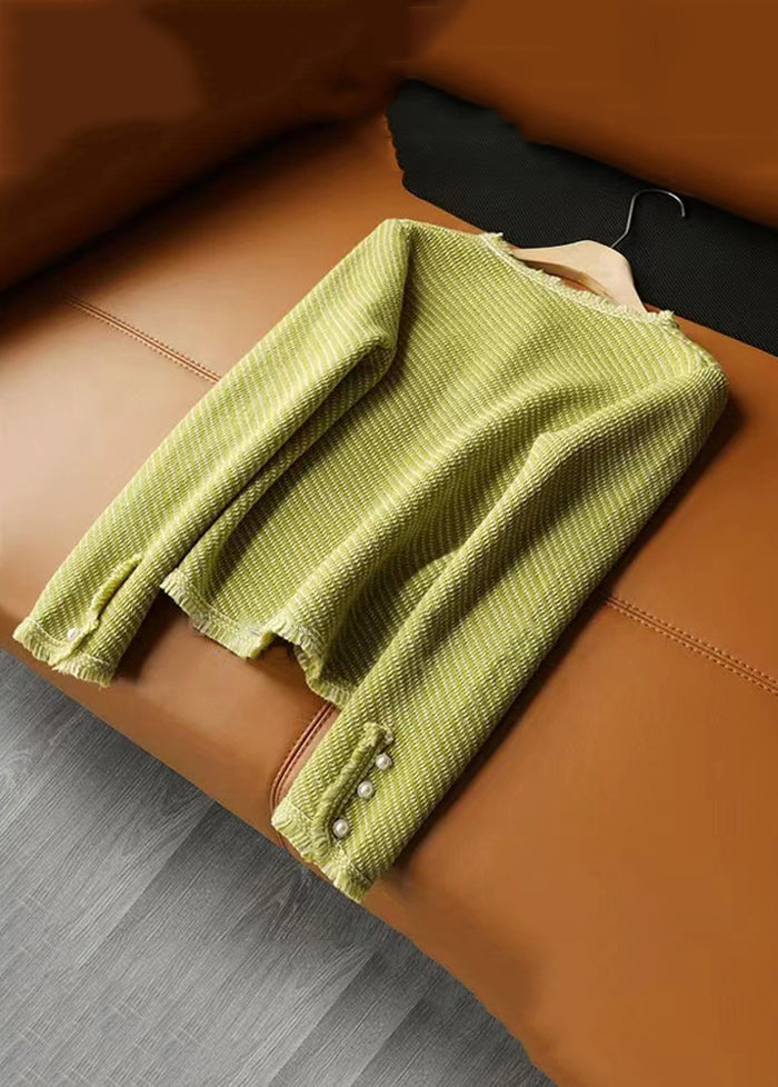 WW | Green Scoop Neck Button Patchwork Cotton Coats