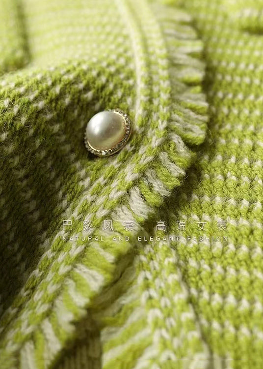 WW | Green Scoop Neck Button Patchwork Cotton Coats