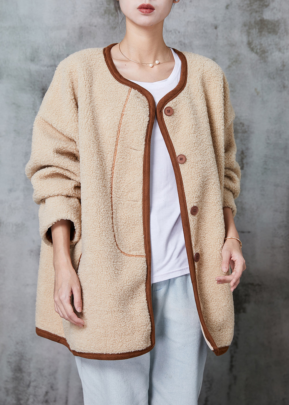 WW | Khaki Oversized Warm Faux Fur Teddy Jackets Winter