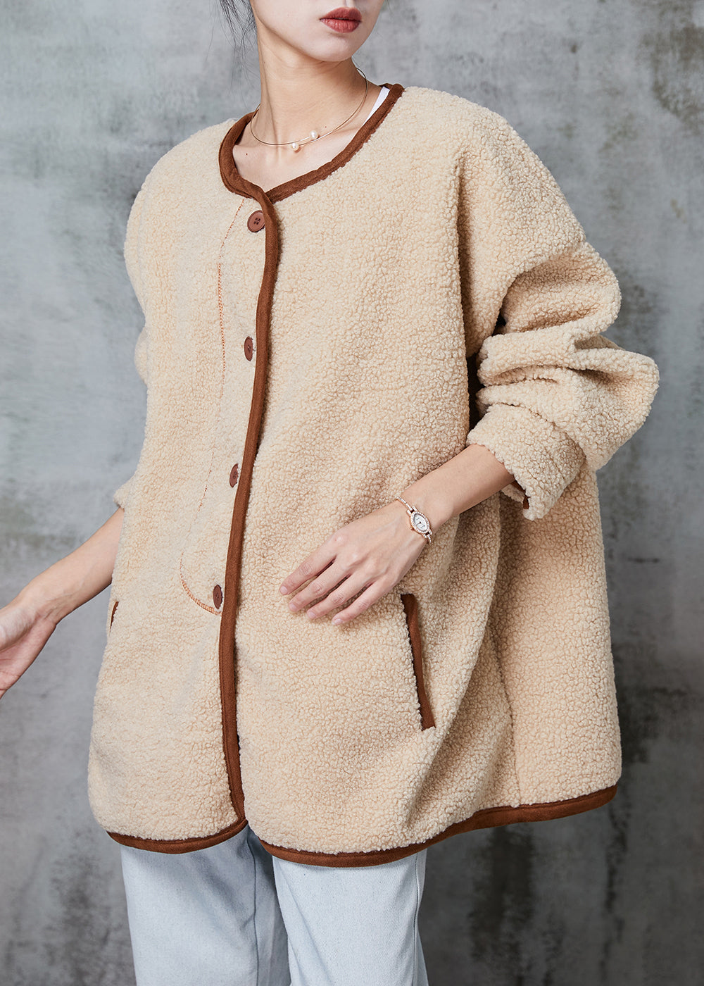 WW | Khaki Oversized Warm Faux Fur Teddy Jackets Winter