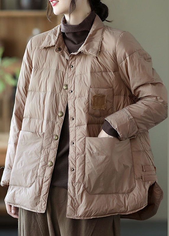 WW | Khaki Button Loose Low High Design Winter Down Coats