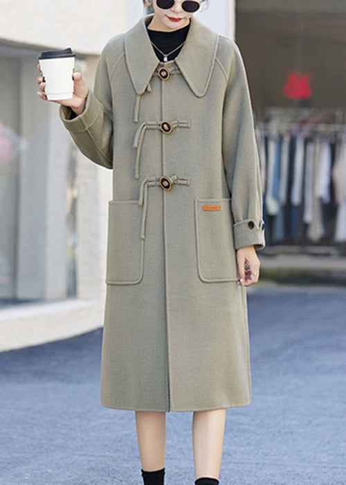 WW | Light Green Button Pockets Patchwork Cashmere Coats