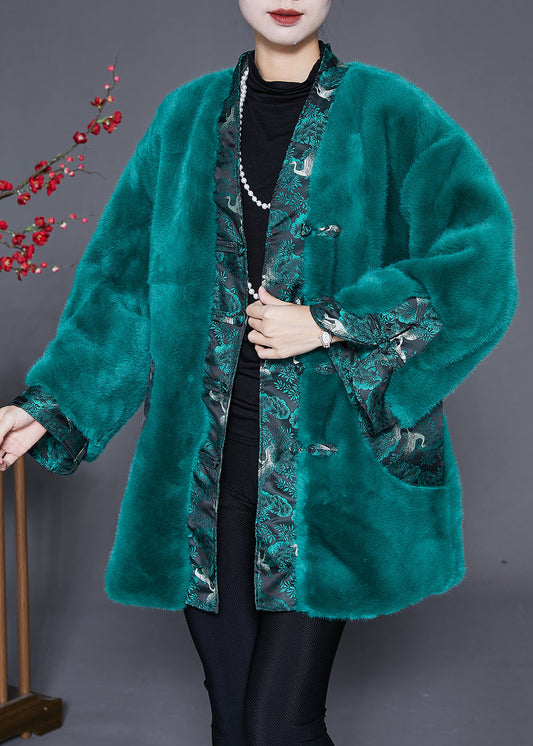 WW | Pfauen Grün Übergröße Patchwork Kunstpelzmantel Winter