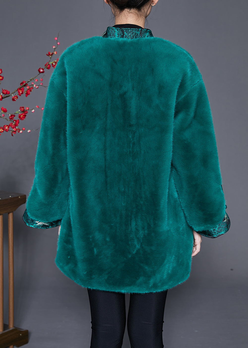 WW | Peacock Green Oversized Patchwork Faux Fur Coat Winter