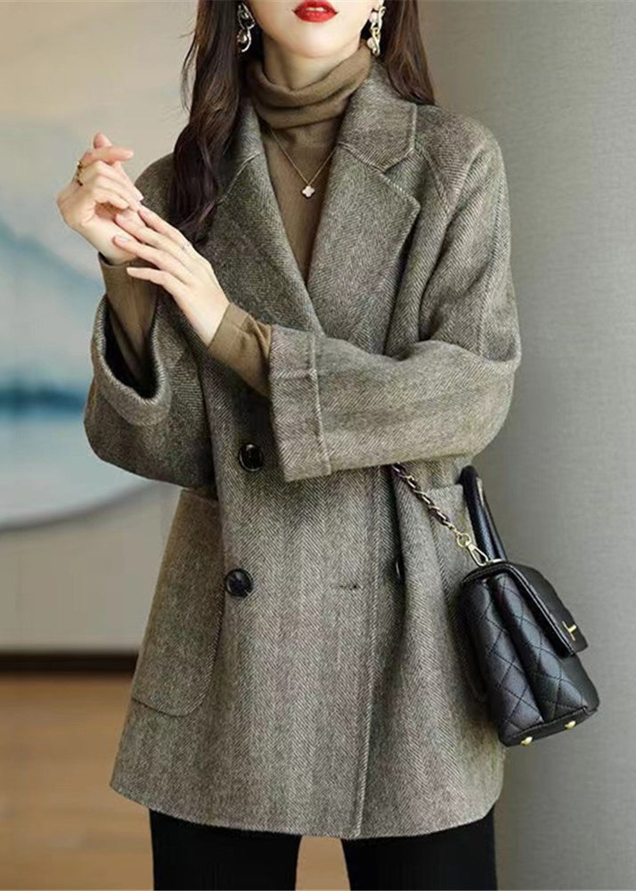 WW | Pink Double-Breasted Patchwork Wool Coats Winter