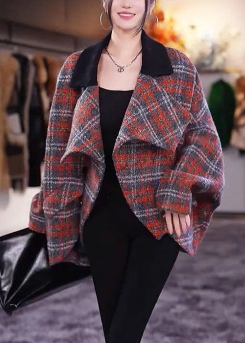 WW | Plaid Peter Pan Collar Pocket Wool Coats Long Sleeve