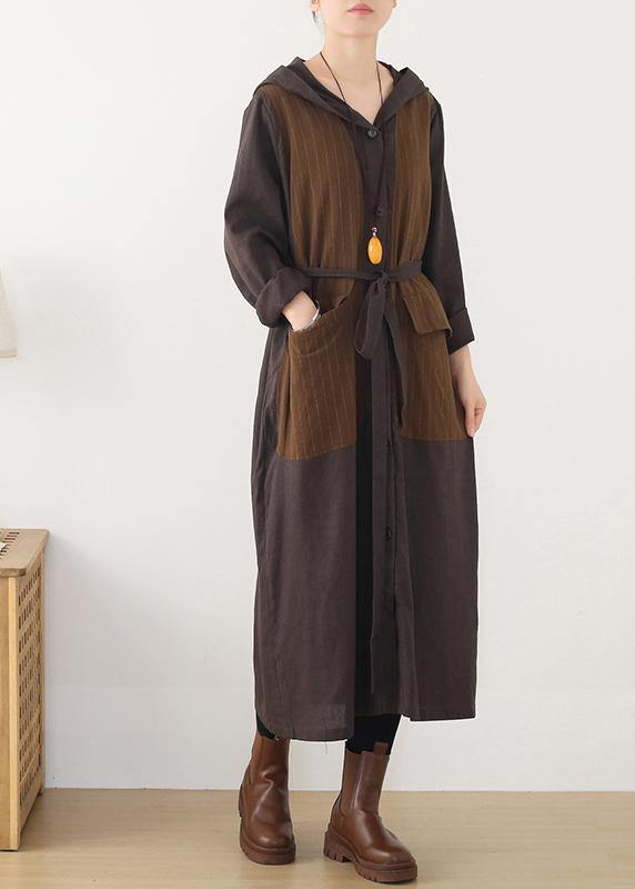 WW | Kapuzen Plus Size gestreifter Trenchcoat Schokolade Baumwolle Frauen Mäntel