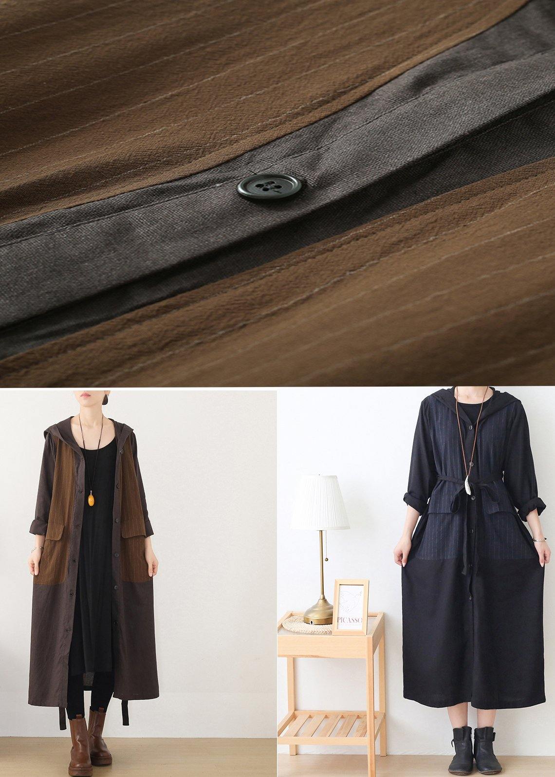 WW | Kapuzen Plus Size gestreifter Trenchcoat Schokolade Baumwolle Frauen Mäntel