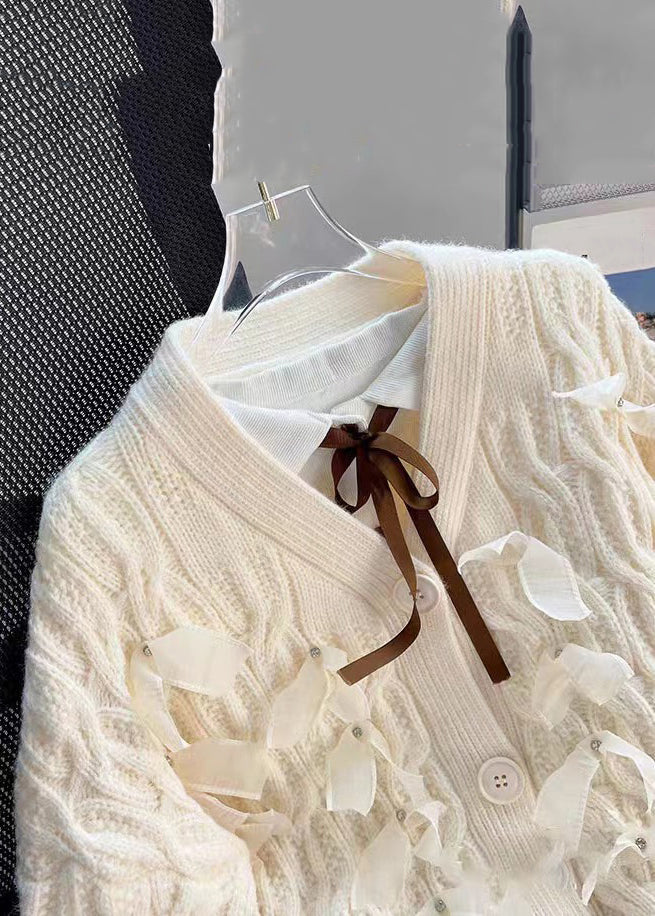 WW | Cozy Patchwork Knit Cardigans V-Neck Long Sleeve