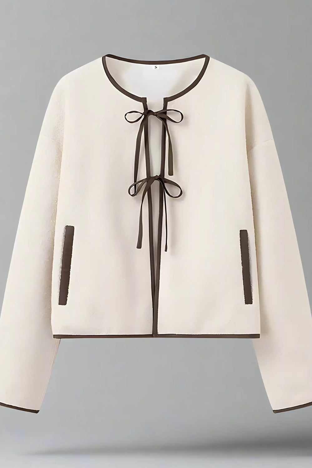 WW | Beige round-neck cardigan with press stud