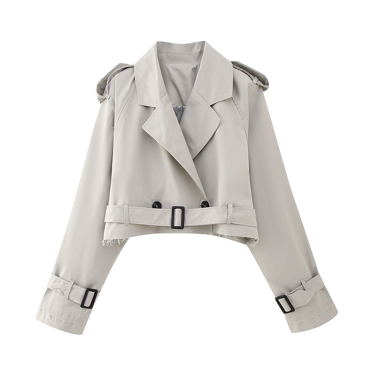 WW | Gürtelter Cropped Trenchcoat mit Doppelreihigem Design