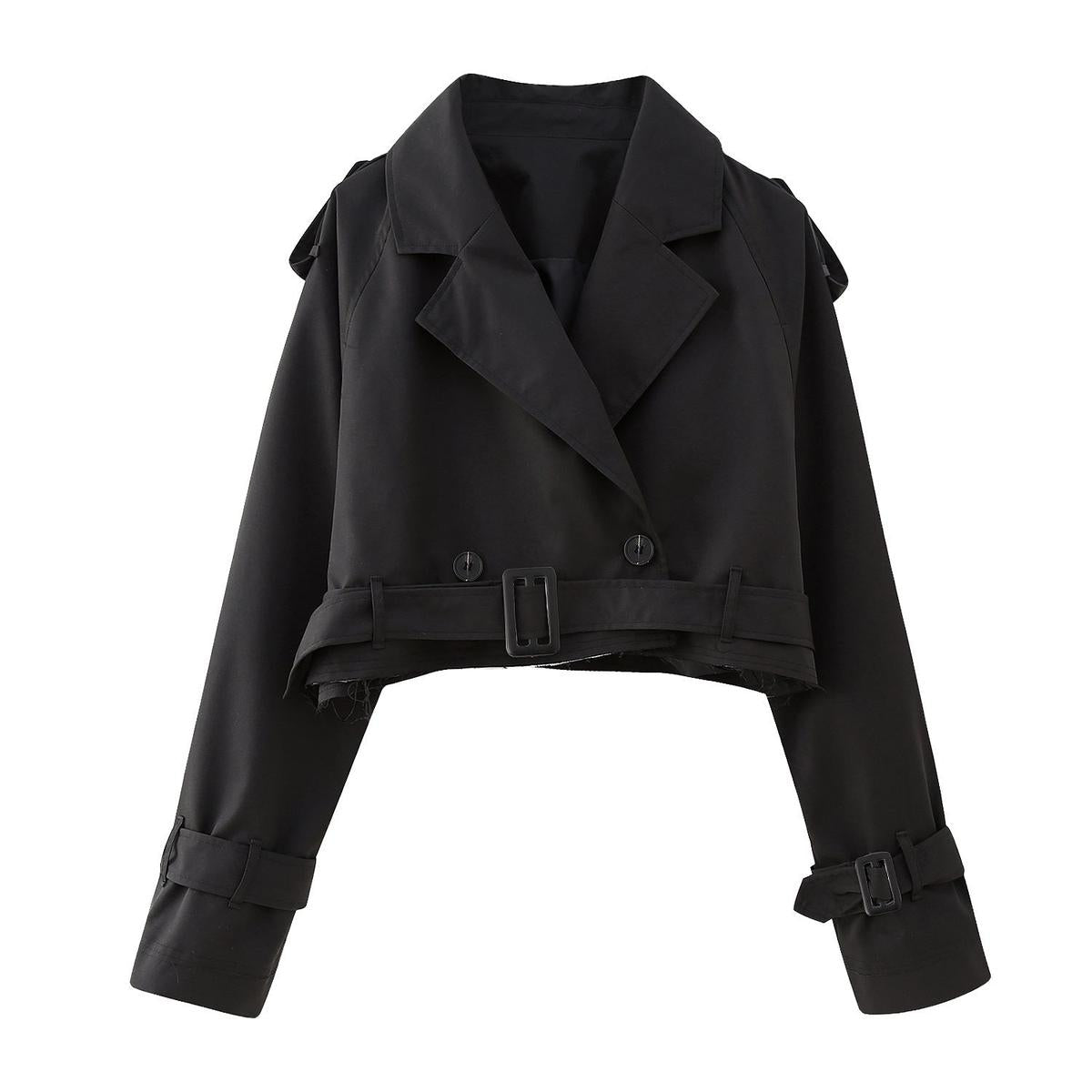 WW | Gürtelter Cropped Trenchcoat mit Doppelreihigem Design