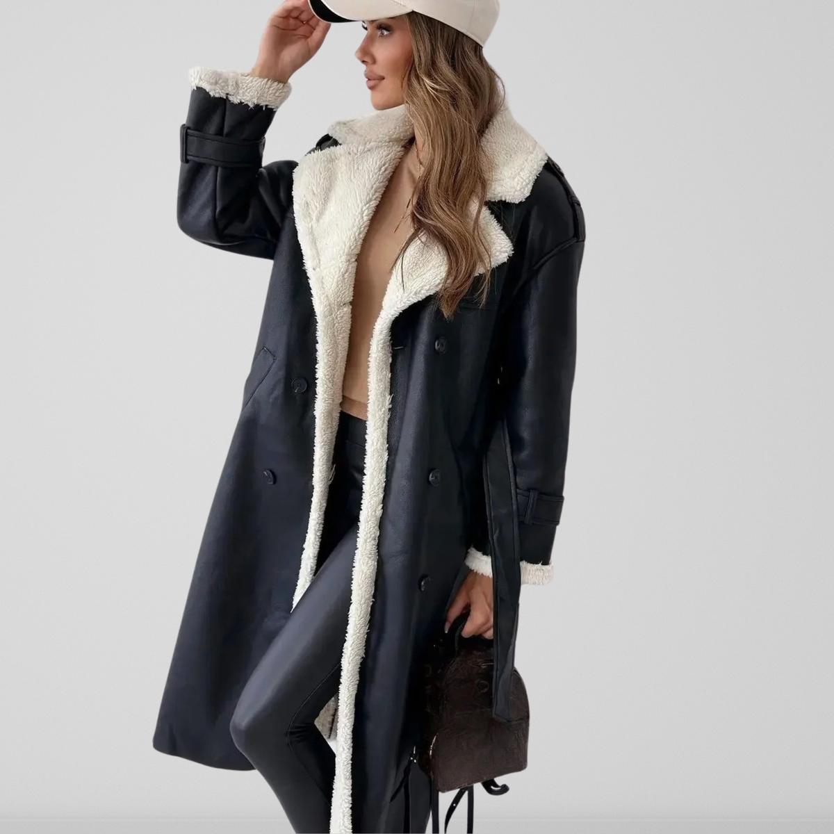 WW | Geknöpfter Übergroßer Lammfellgefütterter Trenchcoat