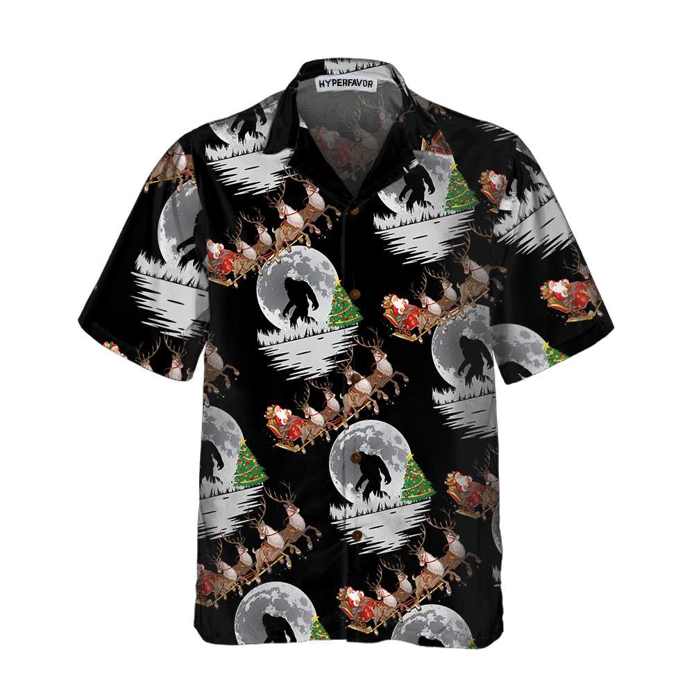 WW | Bigfoot & Weihnachtsmann an Weihnachten Hawaiian Shirt, Lustiges Weihnachtshemden für Männer