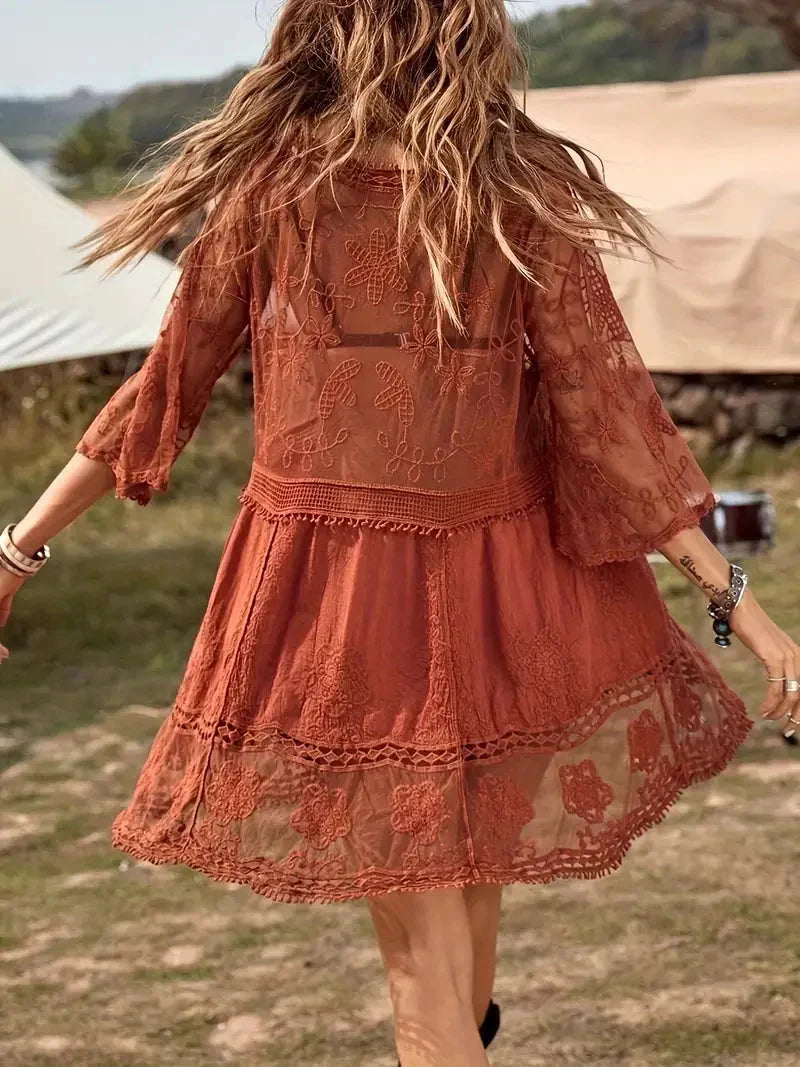 WW | Cover Up Lace Durchschauen Cover Up Kleid Boho-Stil