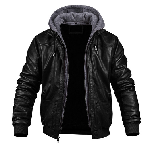 WW | Stylish Premium Leather Winter Jacket with Hood