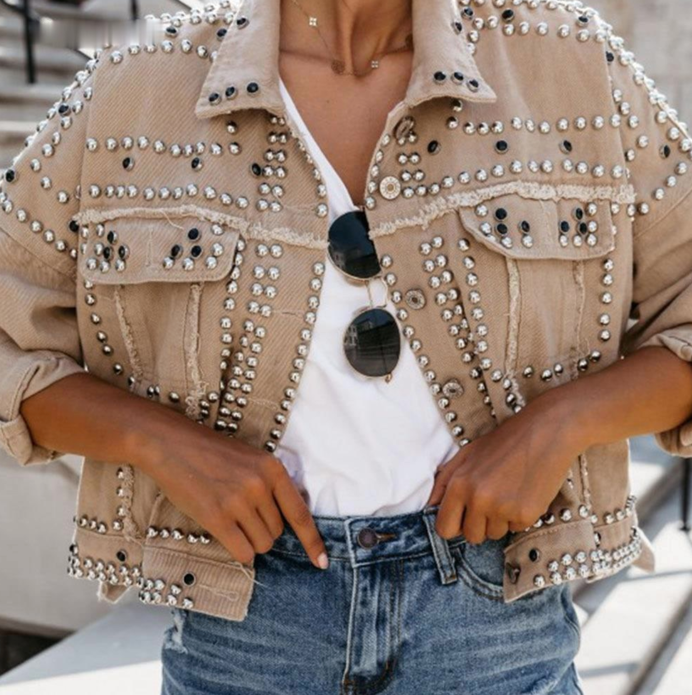 WW | Damen Studded Bomberjack mit Knopffront