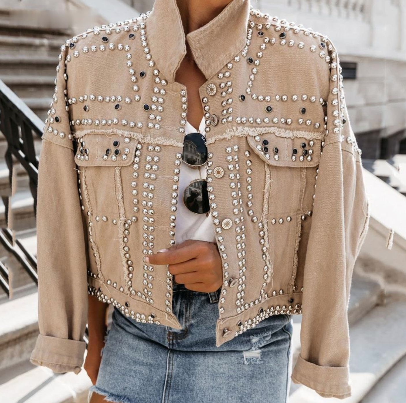 WW | Damen Studded Bomberjack mit Knopffront