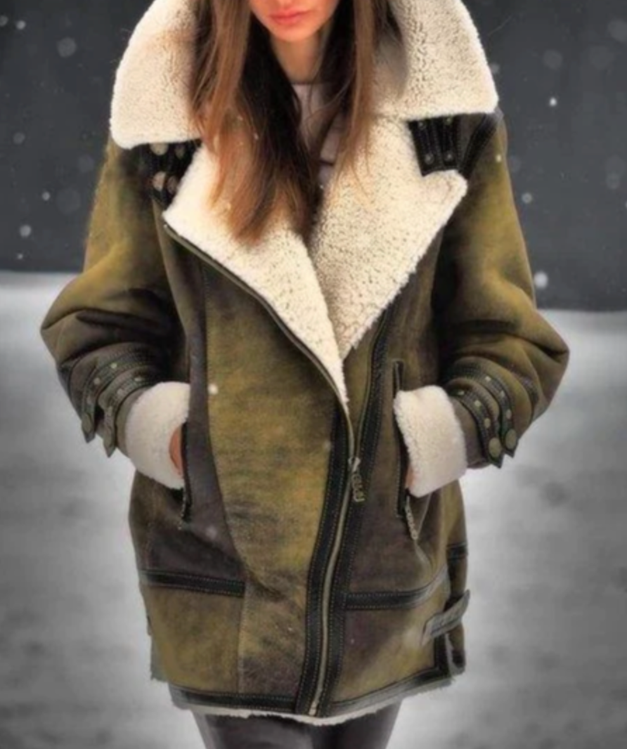 WW | Faux Leather Puffer Jacket with Warm Fleece Lining