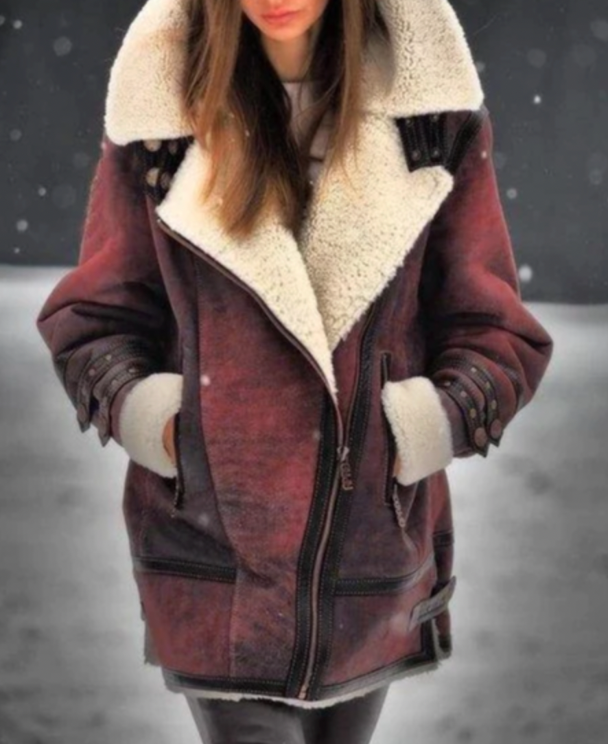 WW | Faux Leather Puffer Jacket with Warm Fleece Lining