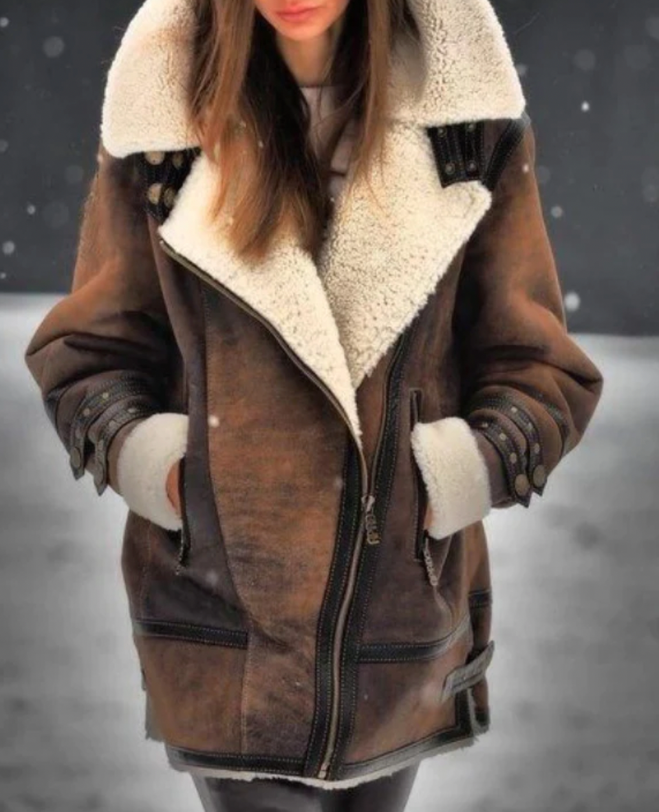 WW | Faux Leather Puffer Jacket with Warm Fleece Lining