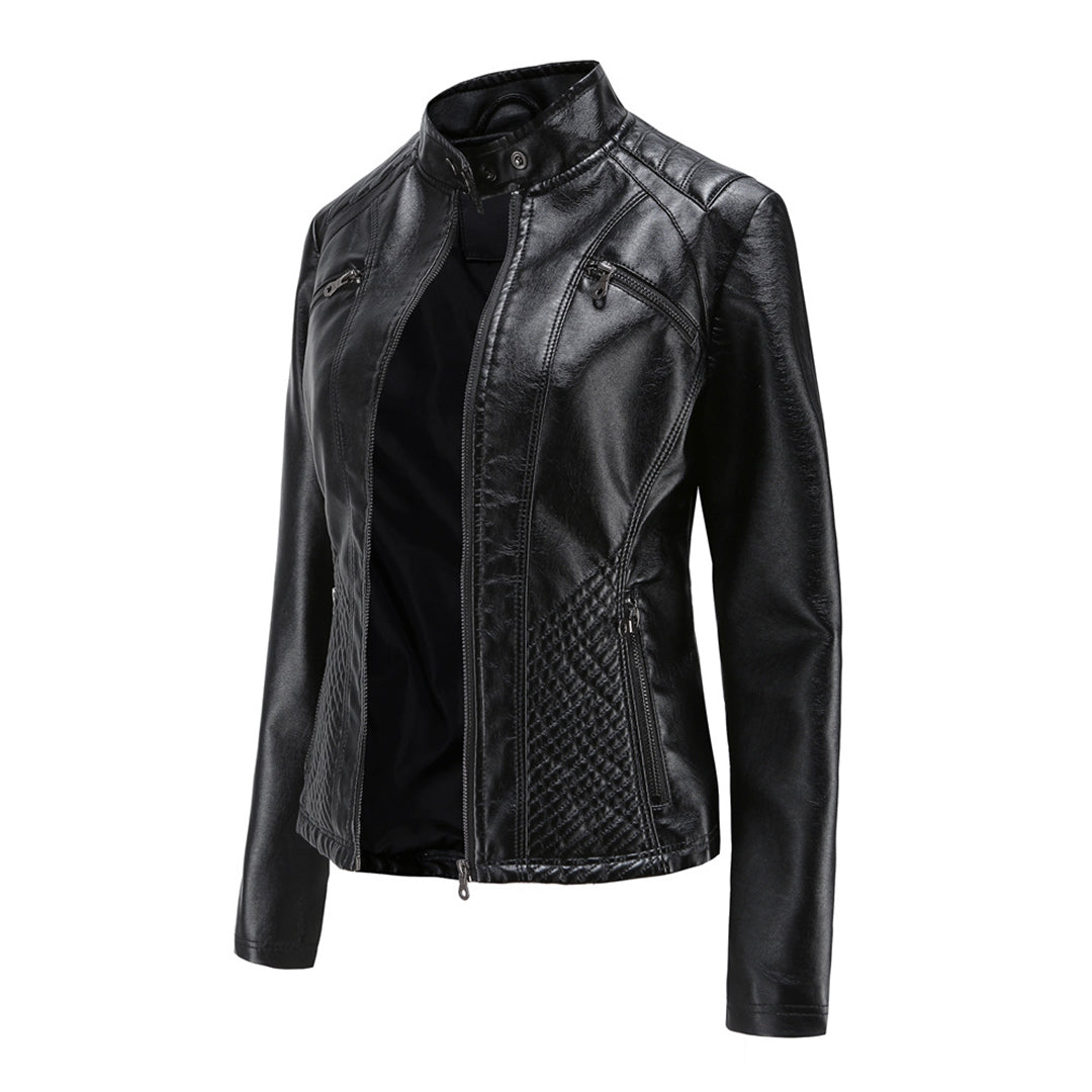 WW | Stylish Quilted Leather Jacket with Zipper