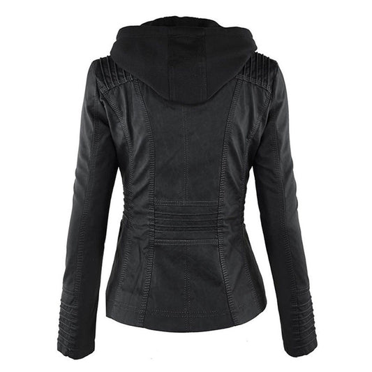WW | PU Leather Jacket with Hood - Stylish & Versatile - With Zipper - Casual Autumn & Winter Wear