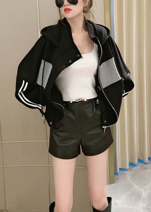 WW | Button Patchwork Cotton Coats Zipper Long Sleeve