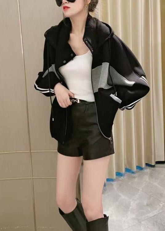 WW | Button Patchwork Cotton Coats Zipper Long Sleeve