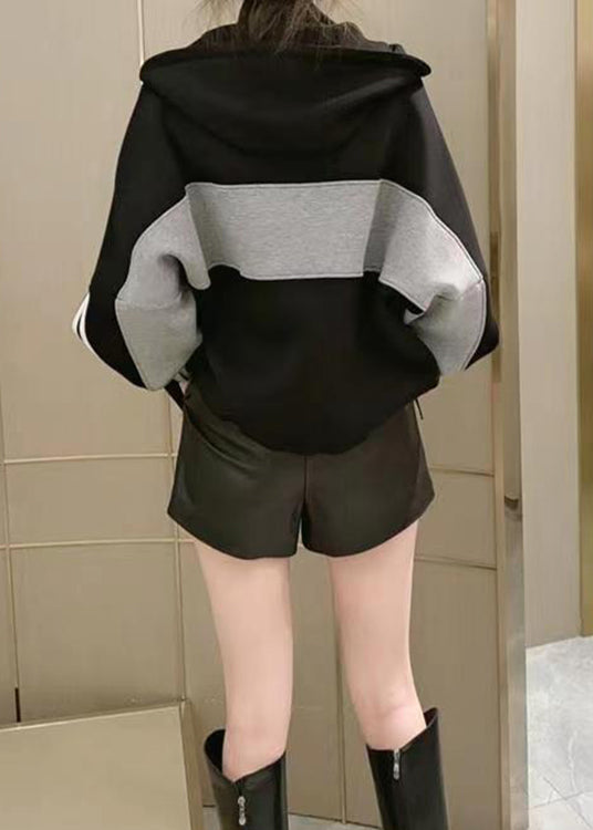 WW | Button Patchwork Cotton Coats Zipper Long Sleeve