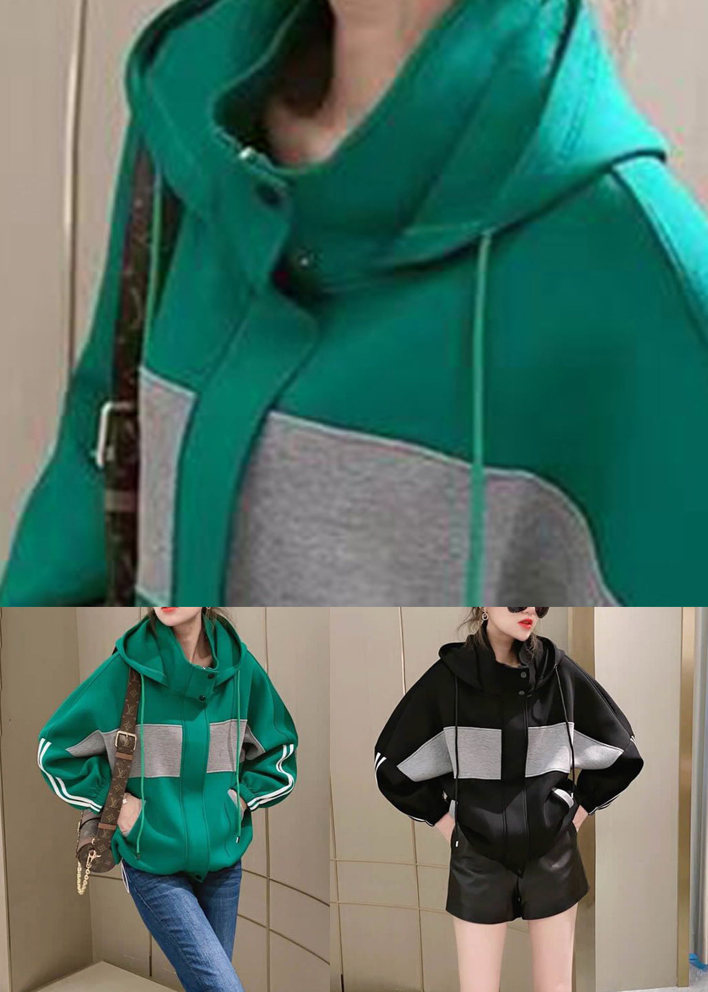 WW | Button Patchwork Cotton Coats Zipper Long Sleeve