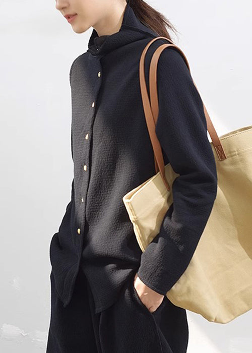 WW | Button Patchwork Loose Cotton Coats Long Sleeves