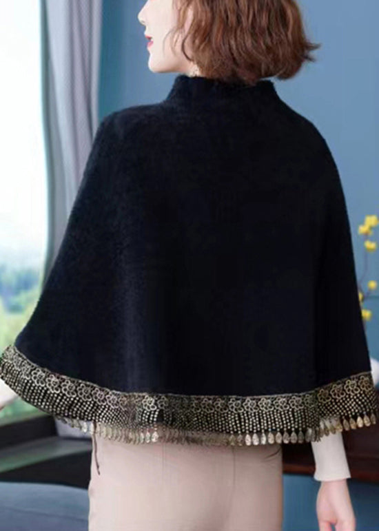 WW | Button Patchwork Loose Mink Velvet Coats With Tassels Batwing Sleeves