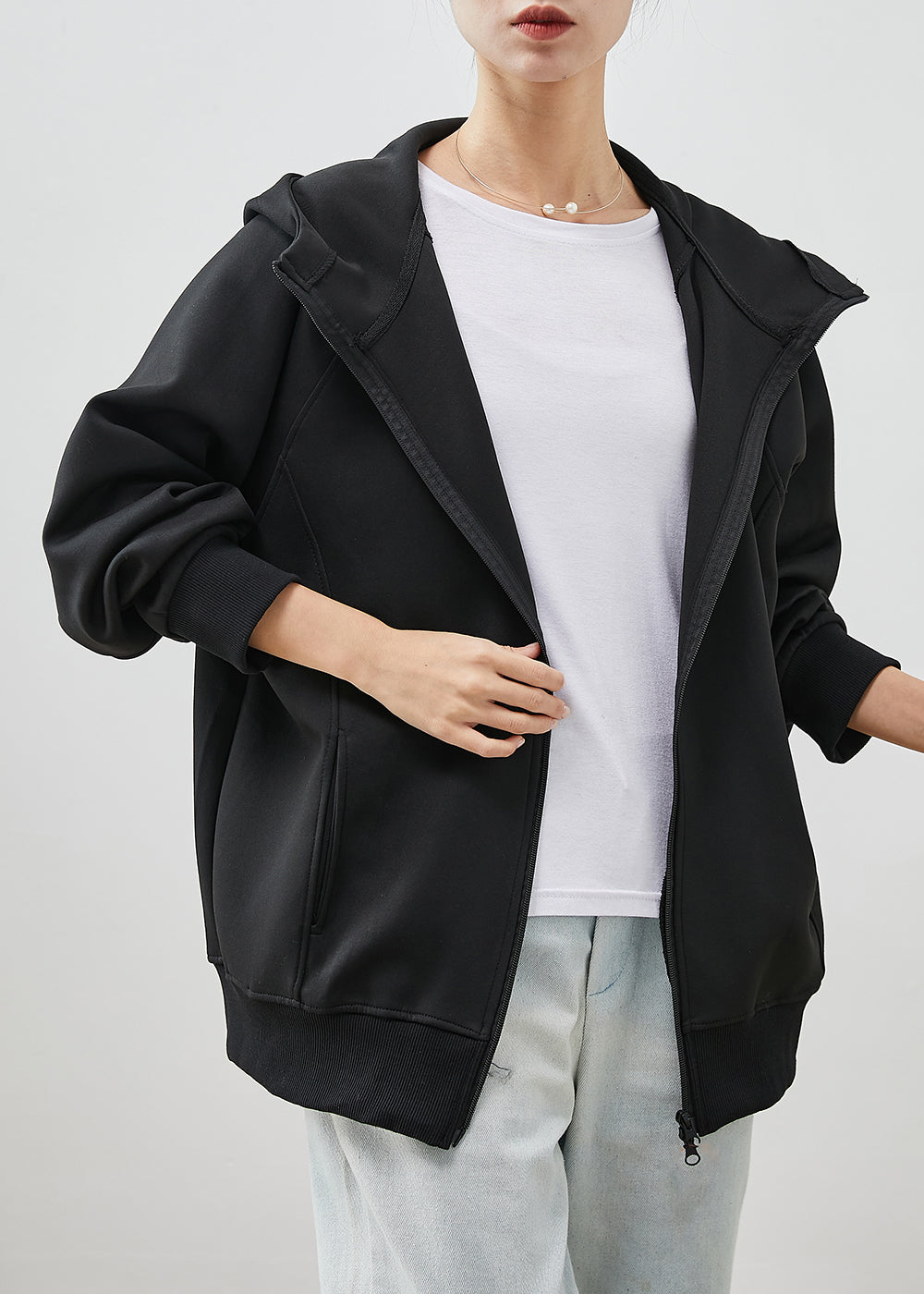 WW | Baumwoll lockere Sweatshirt Mäntel mit Kapuze
