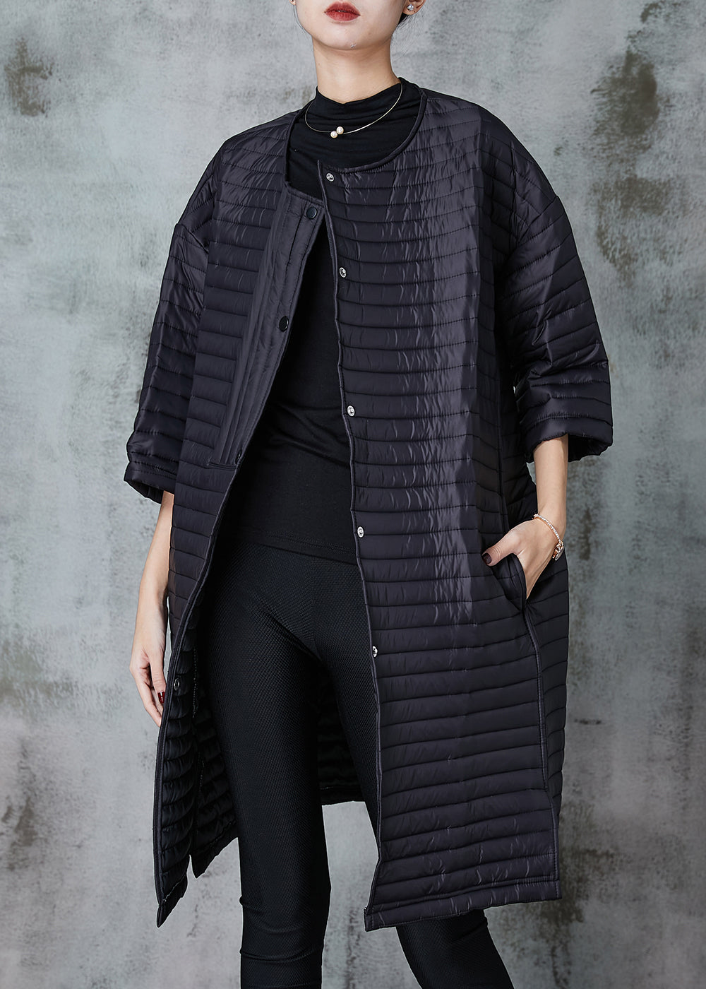 WW | Fine Cotton-Filled Coats O-Neck Plus Size Half Sleeve