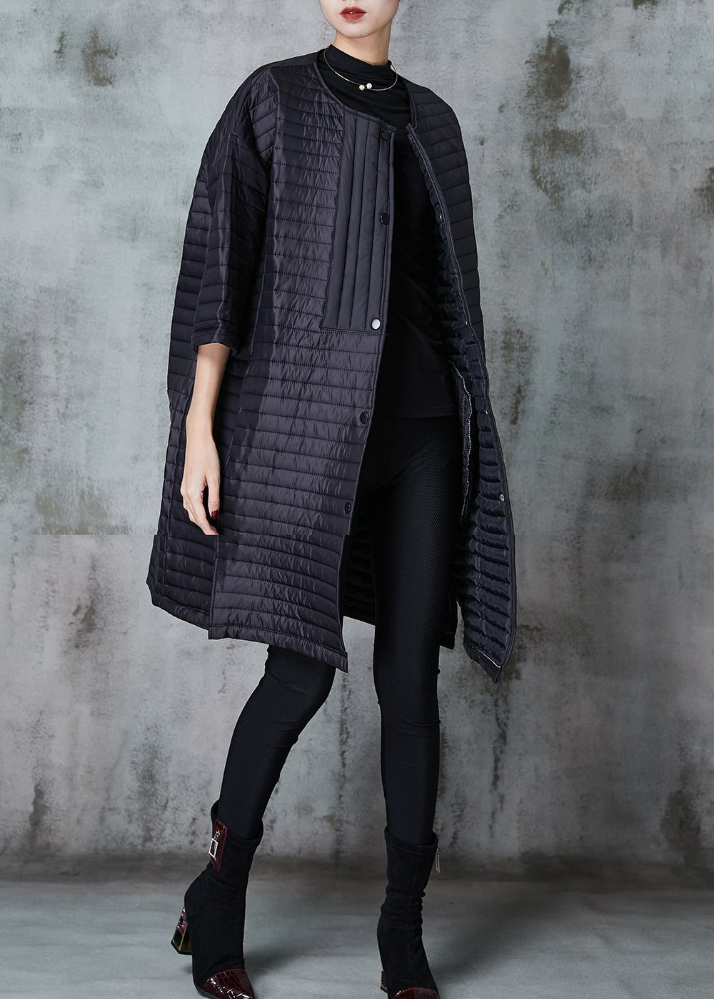 WW | Fine Cotton-Filled Coats O-Neck Plus Size Half Sleeve