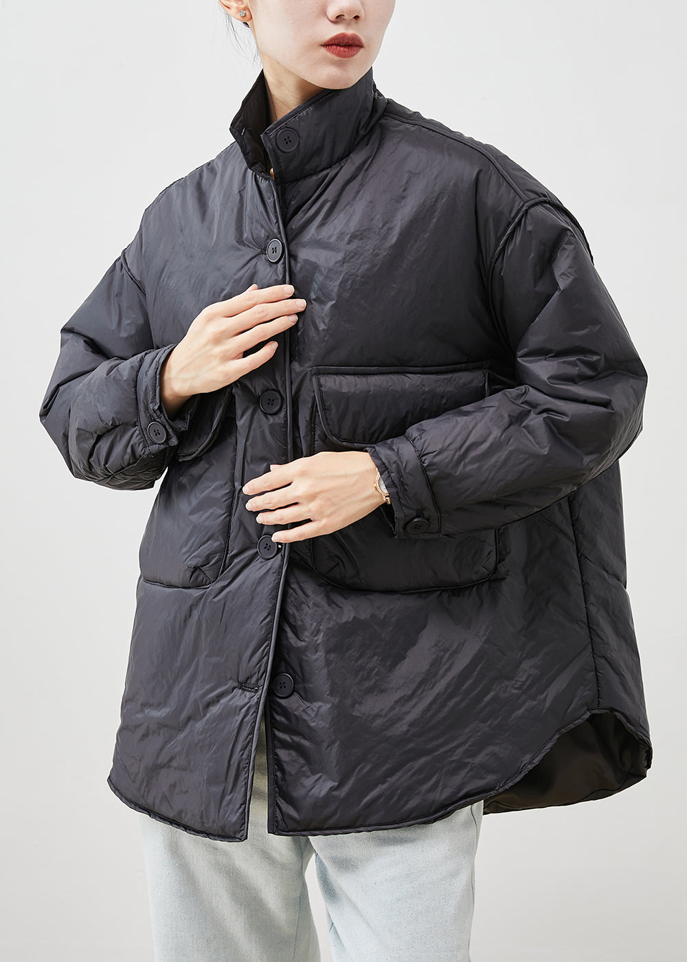 WW | Feine Baumwollgefüllte Pufferjacken Stehkragen Taschen Winter