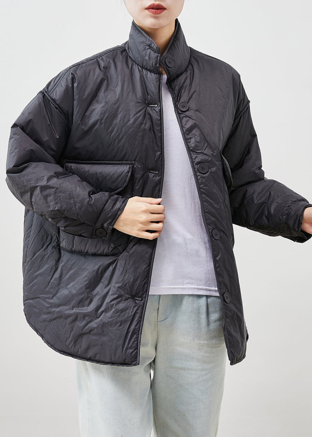 WW | Feine Baumwollgefüllte Pufferjacken Stehkragen Taschen Winter