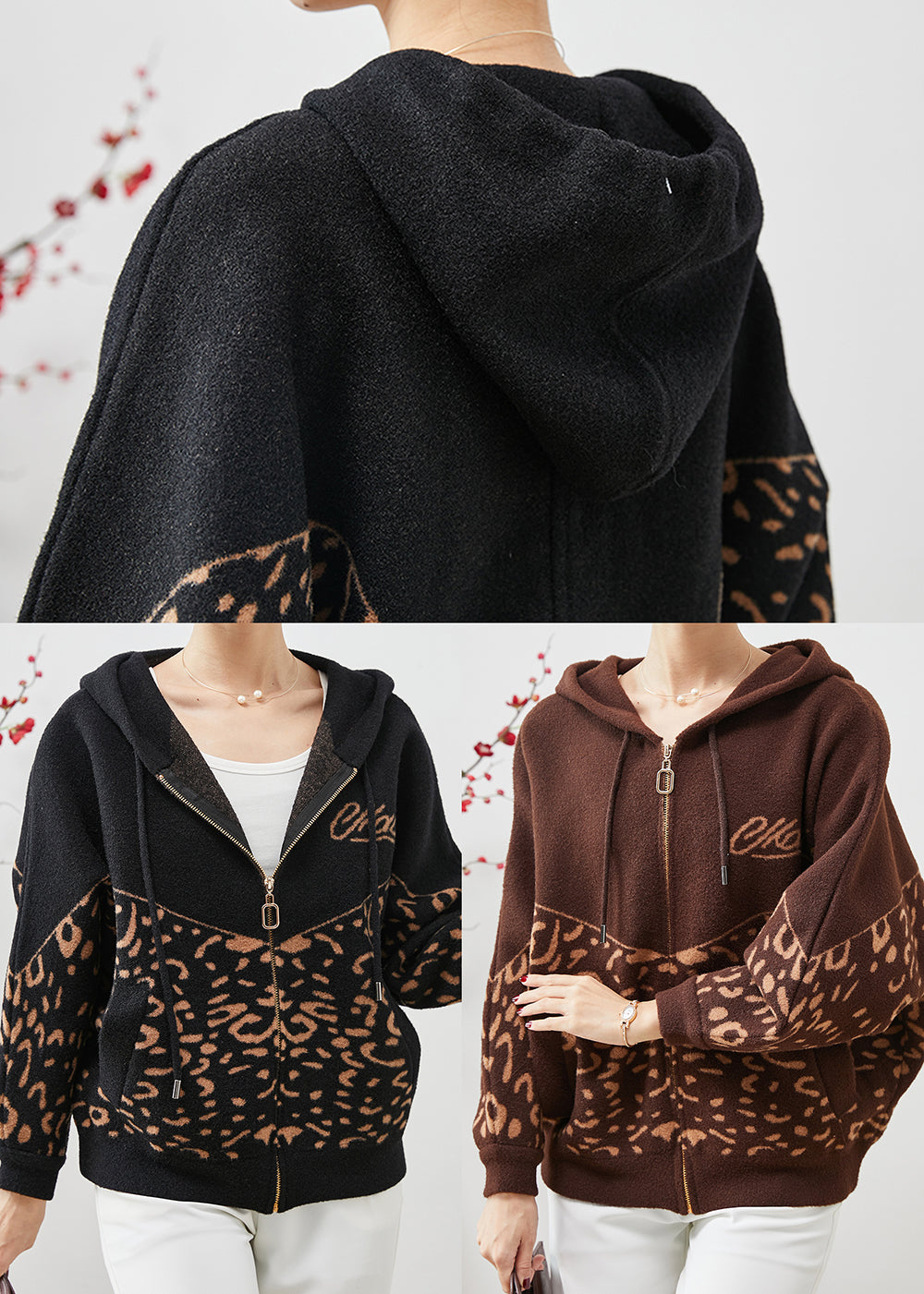 WW | Leopardenmuster Wolljacken mit Kapuze