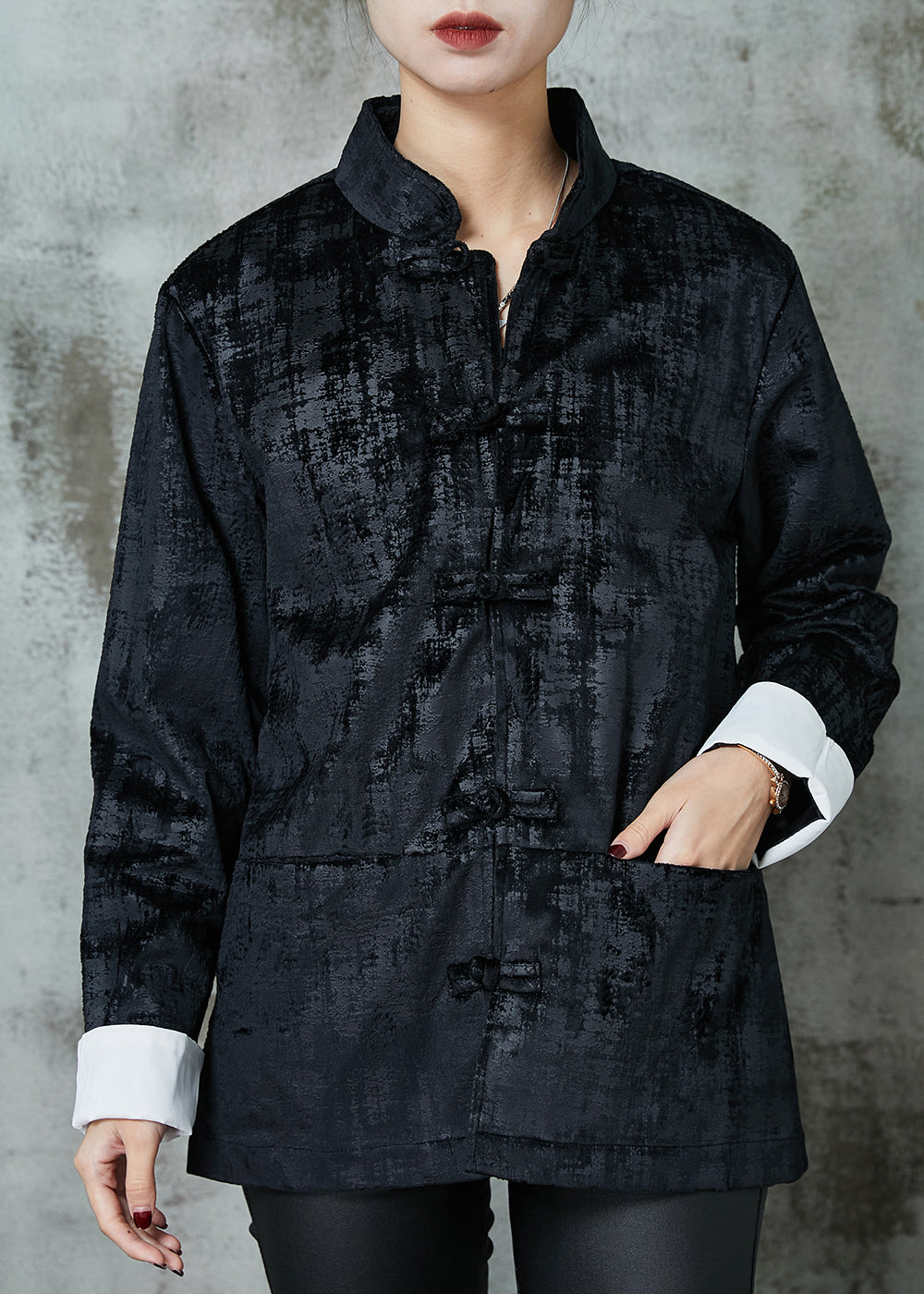 WW | Oriental Cotton Jackets Mandarin-Kragen Taschen