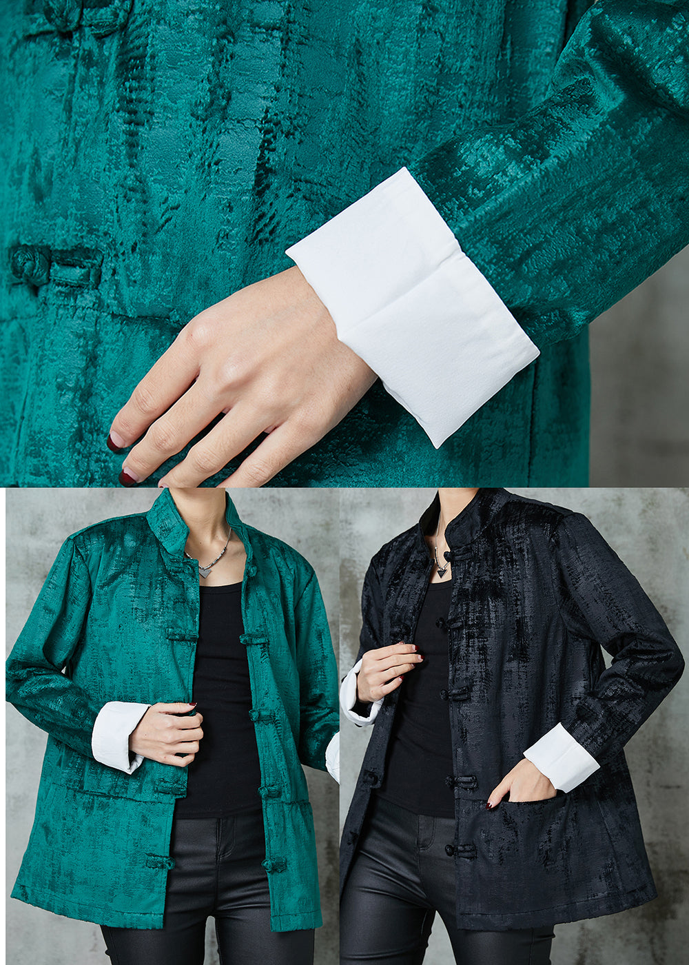 WW | Oriental Cotton Jackets Mandarin-Kragen Taschen