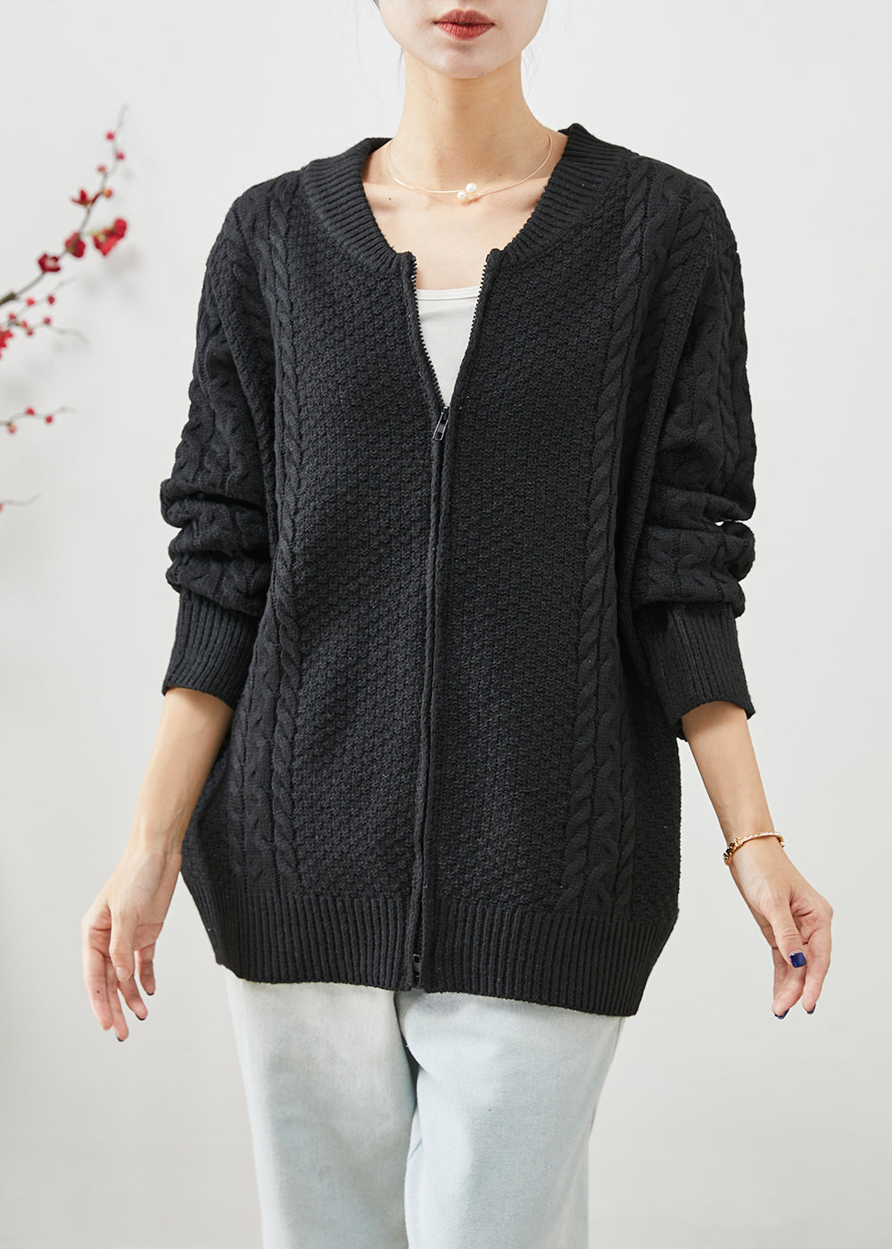 WW | Oversized Warm Cable Knit Cardigans With Zipper
