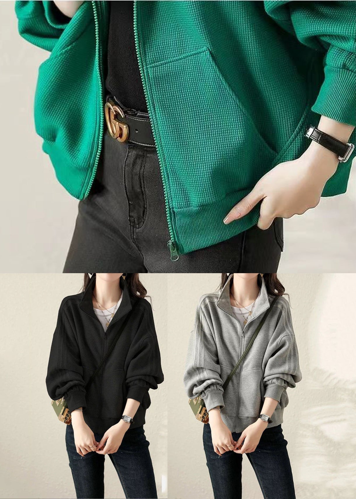 WW | Plus Size Patchwork Cotton Jackets with Zipper