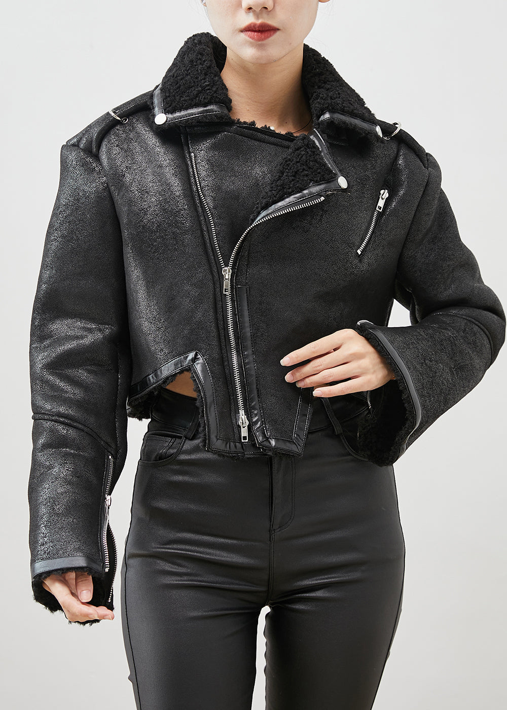 WW | Patchwork Faux Fur Jackets Asymmetrical Zipper Winter